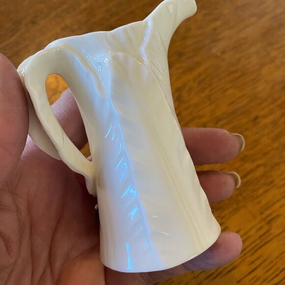 - Irish Belleek Mini Pitcher Leaf Pattern - Picture 1 of 4